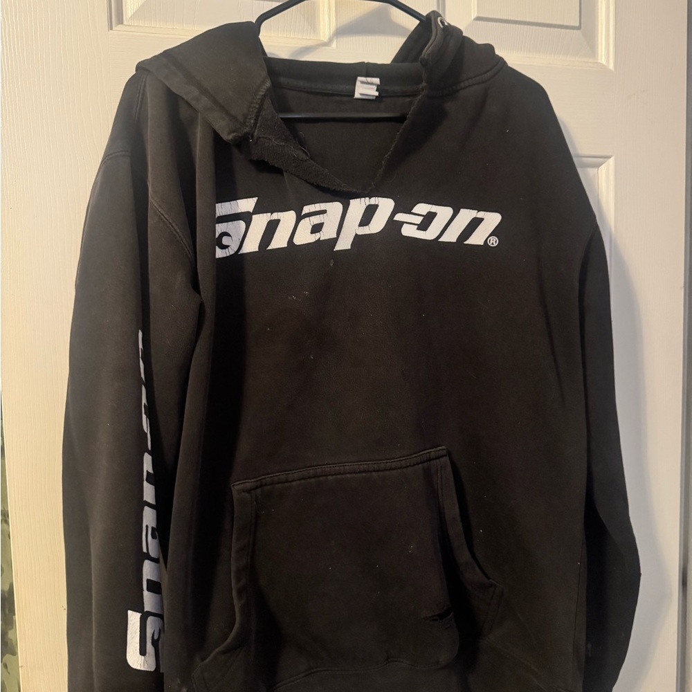 Snap On Black Crewneck Sweater with White Logo